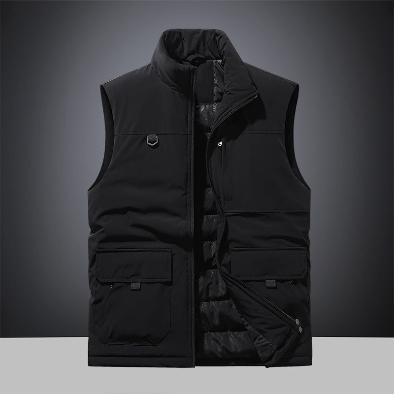 Herren Multifunktionale Wattierte Outdoor-Weste mit Cargo-Taschen und Stehkragen Drune