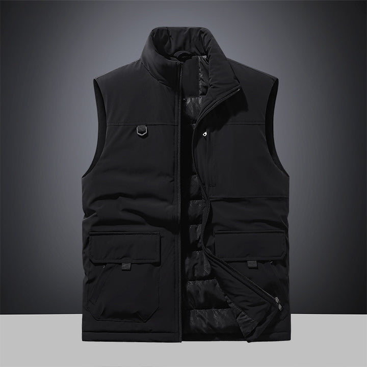 Herren Multifunktionale Wattierte Outdoor-Weste mit Cargo-Taschen und Stehkragen Drune