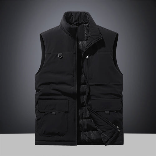 Herren Multifunktionale Wattierte Outdoor-Weste mit Cargo-Taschen und Stehkragen Drune