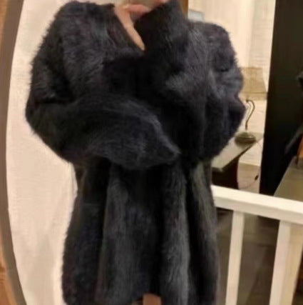 Damen Flauschiger V-Ausschnitt Pullover aus Mohair Drune