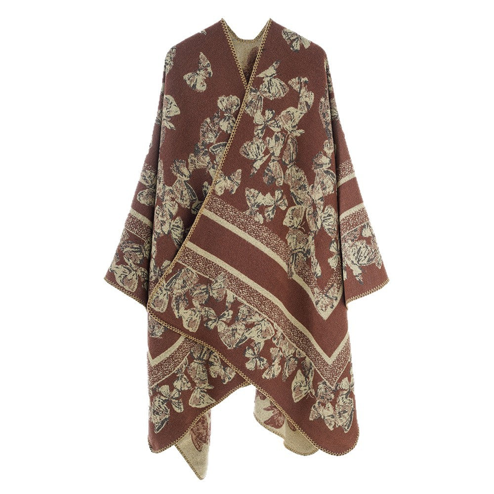Damen Jacquard‑Capeponcho mit Schmetterlingsmuster und Wollmix‑Optik Drune