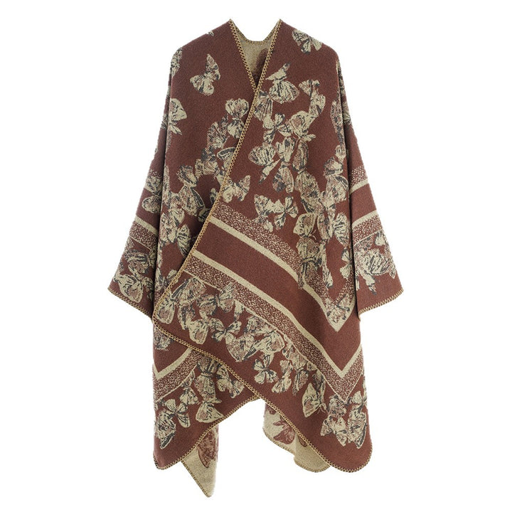 Damen Jacquard‑Capeponcho mit Schmetterlingsmuster und Wollmix‑Optik Drune