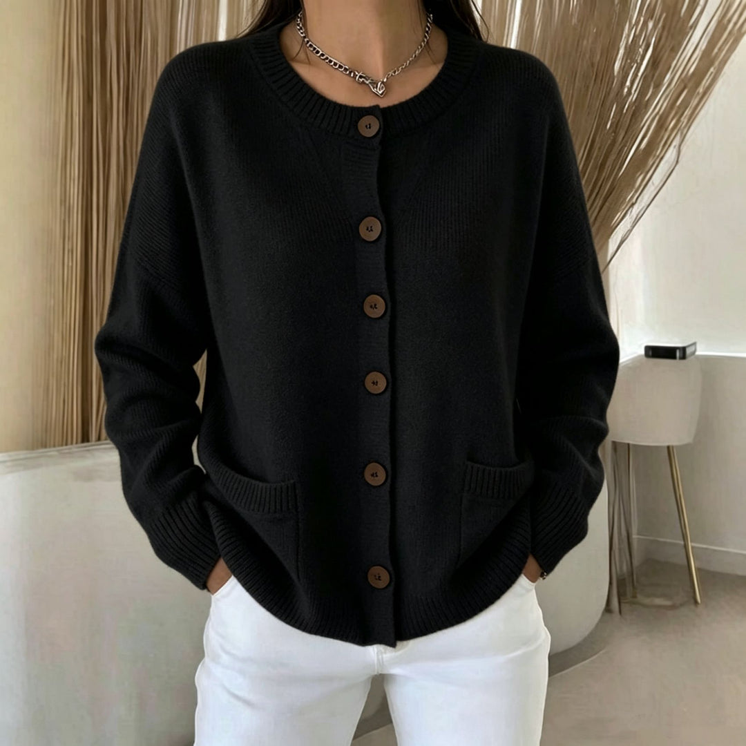 Damen Knopf-Cardigan mit Rundhals, aufgesetzten Taschen und Raglanärmeln Drune
