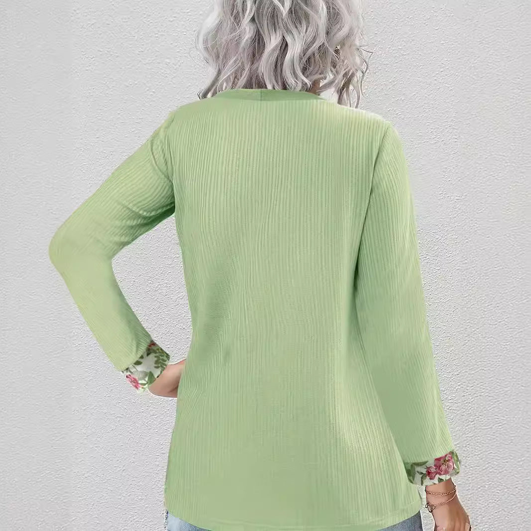 Damen lässiger Cardigan mit floralem Innenfutter und langen Ärmeln Drune