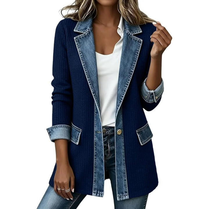 Damen Strickblazer mit Jeansbesatz und Reverskragen Drune