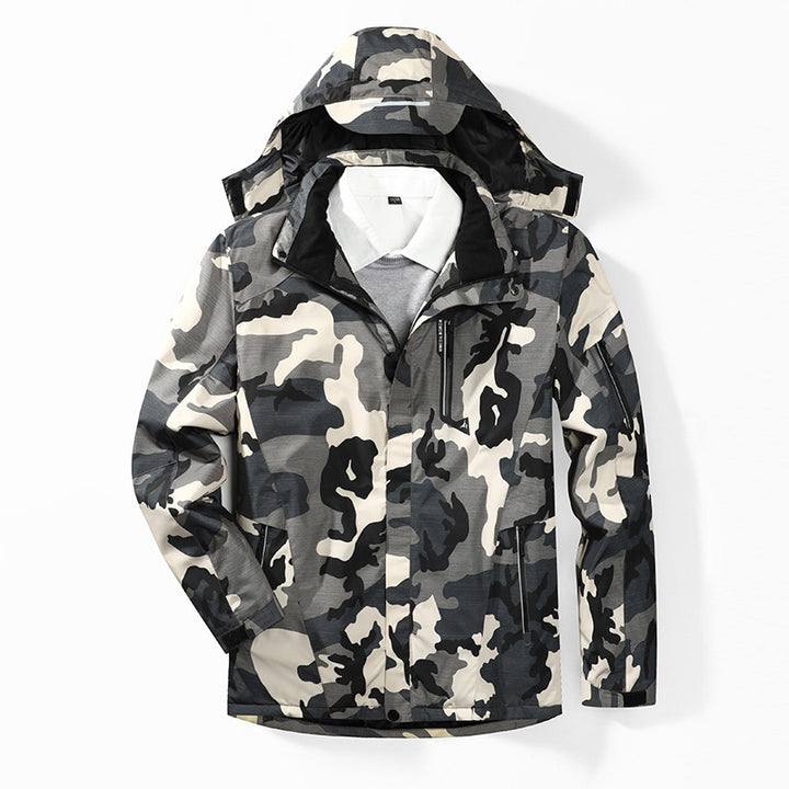 Herren Camouflage Regenjacke mit Kapuze und verstärkten Reißverschlusstaschen Drune