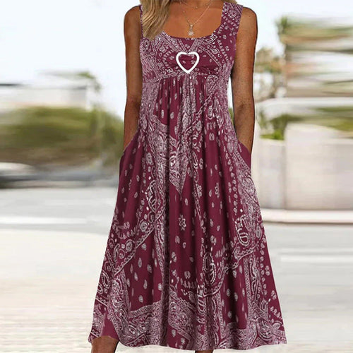 Damen Sommerliches Maxikleid mit elegantem Bandana-Muster und praktischen Taschen Drune