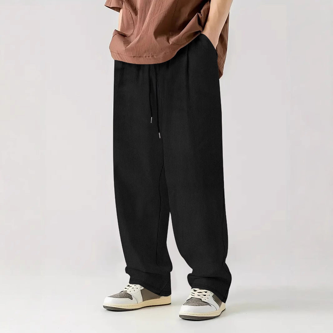 Herren nan weite Relax-Freizeithose aus geripptem Jersey mit Kordelzug, Seitentaschen und weitem Bein Drune
