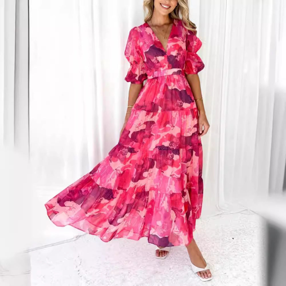 Damen nan mehrlagiges Maxikleid im Volant‑Stufenlook mit V‑Ausschnitt und geraffter Empire‑Taille Drune