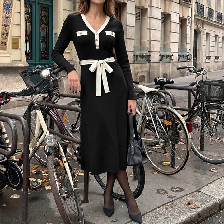 Damen Elegantes Langarmkleid mit Gürtel Drune