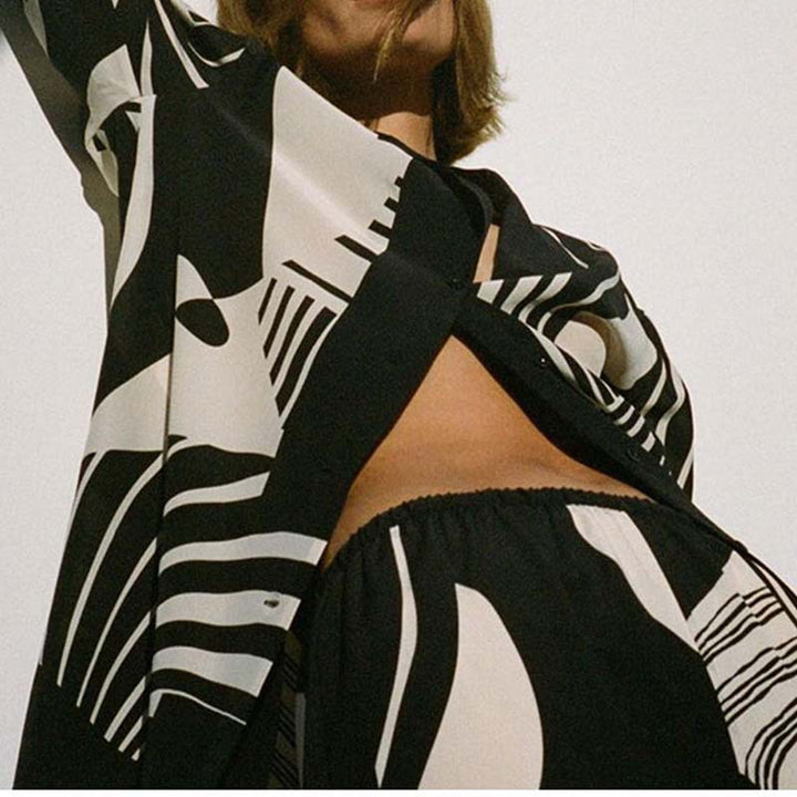 Damen Modisches Stoffensemble mit grafischem Muster Drune