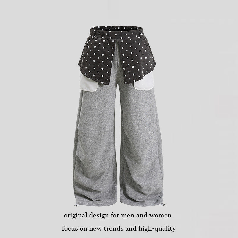 Damen Weite Palazzo-Loungehose mit Lagen-Einsatz, Sternapplikation & großen Kontrasttaschen Drune