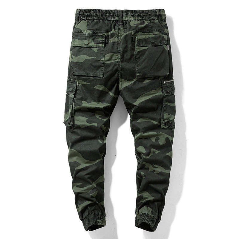 Herren Camouflage‑Cargo‑Jogger aus robustem Baumwollmix mit Tunnelzugbund, Reißverschluss‑Tasche und gerippten Knöcheln Drune