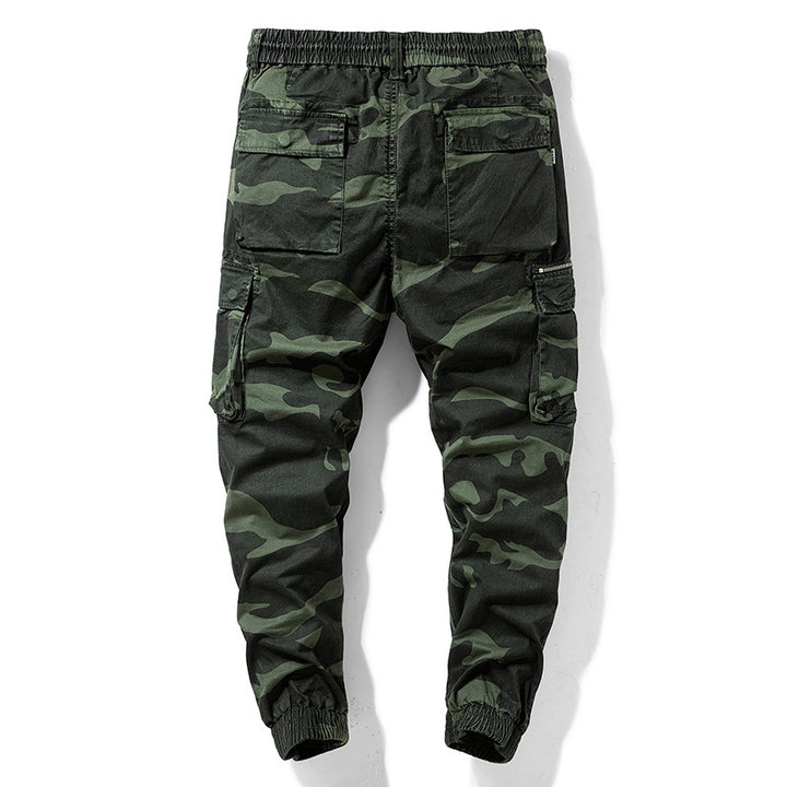 Herren Camouflage‑Cargo‑Jogger aus robustem Baumwollmix mit Tunnelzugbund, Reißverschluss‑Tasche und gerippten Knöcheln Drune