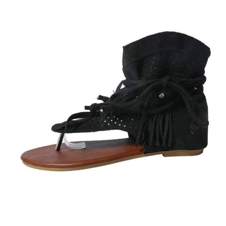 Damen Sandalen mit modernen Fransen und Lochmuster Drune