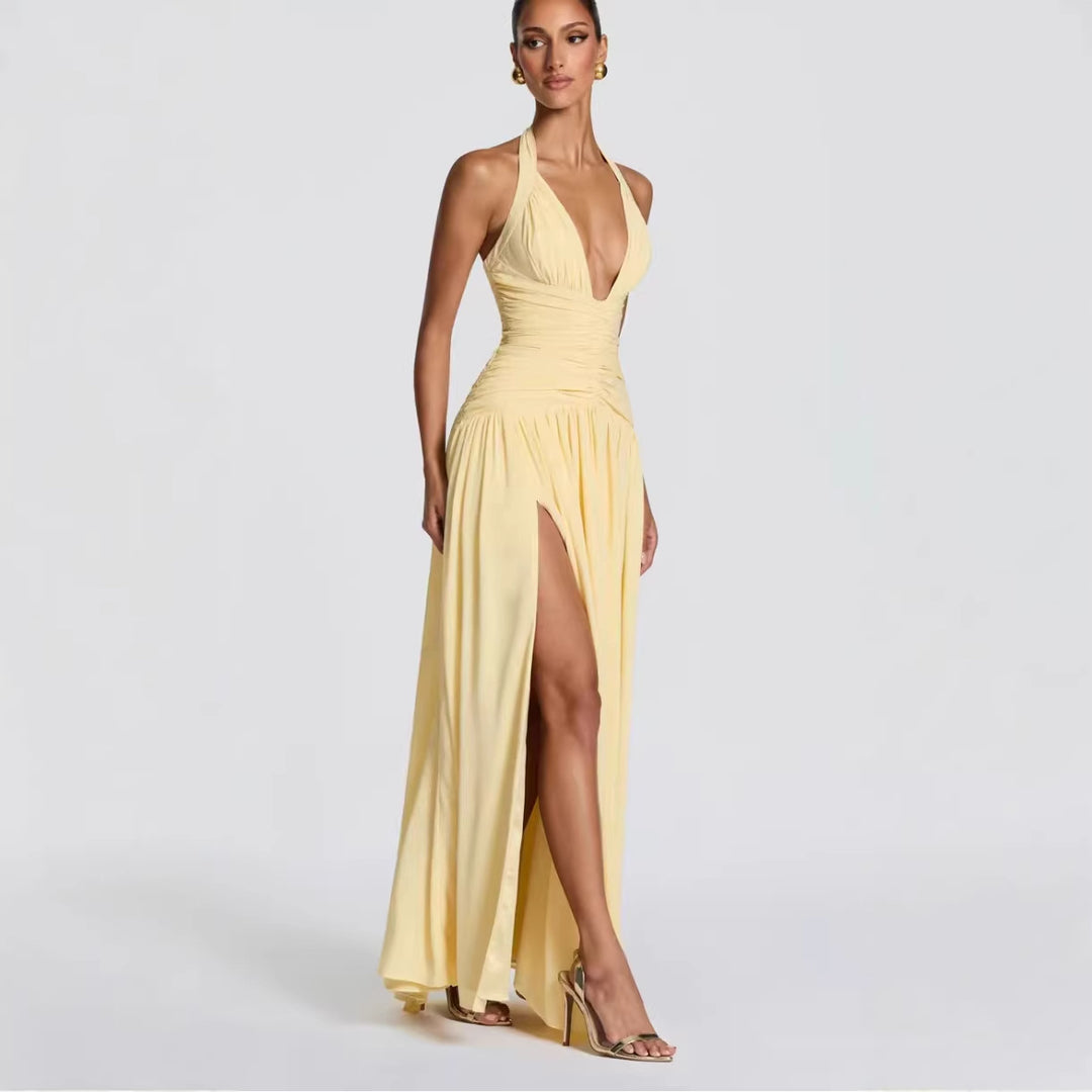 Damen Elegantes Maxikleid mit Wickeldesign und V-Ausschnitt Drune