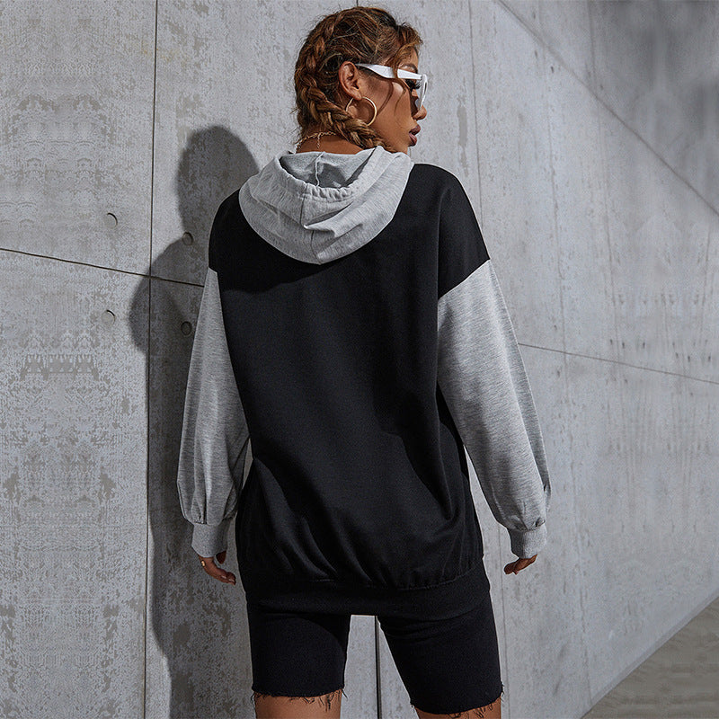 Damen Oversize-Kapuzenhoodie im Collegestyle mit Colorblock-Ärmeln, Kängurutasche und Kordelzug Drune