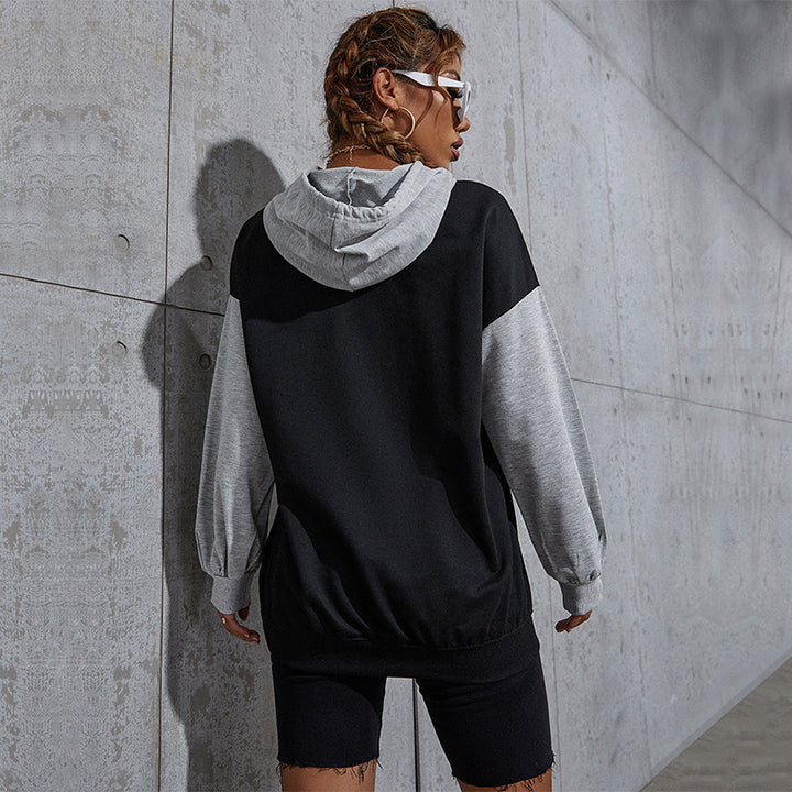 Damen Oversize-Kapuzenhoodie im Collegestyle mit Colorblock-Ärmeln, Kängurutasche und Kordelzug Drune