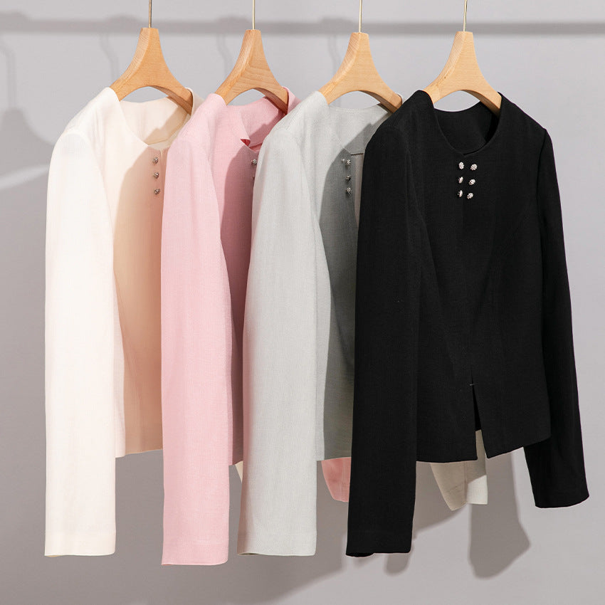 Damen Kurzblazer im minimalistischen Fit mit Perlen-Knopfbesatz und taillierter Schnitt Drune