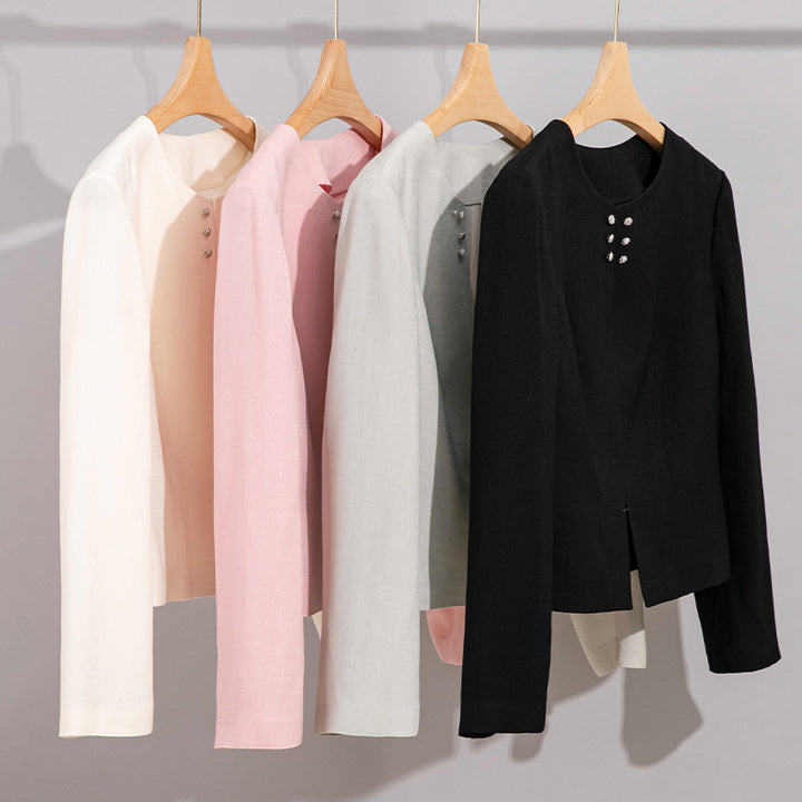 Damen Kurzblazer im minimalistischen Fit mit Perlen-Knopfbesatz und taillierter Schnitt Drune