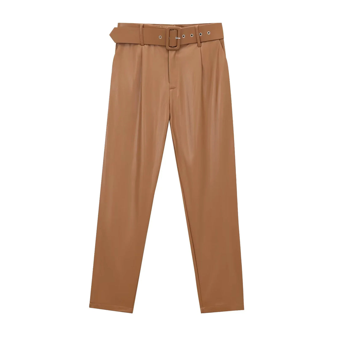 Damen nan taillierte Highwaist-Hose mit Bundfalten, schmal zulaufendem Bein und breitem Ziergürtel Drune
