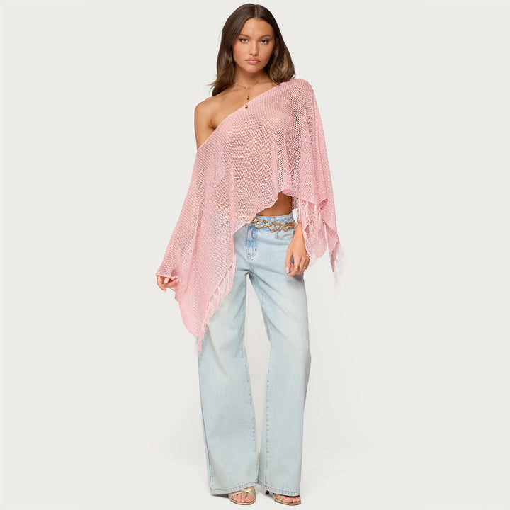 Damen stylischer Poncho mit Fransen Drune