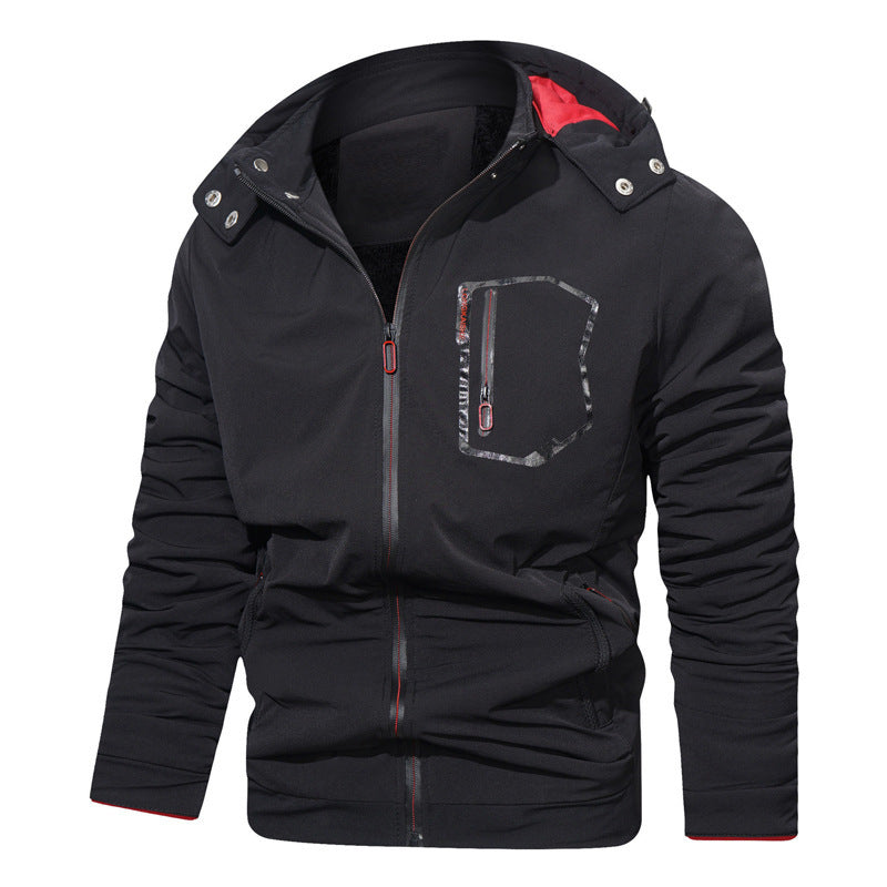 Herren leichte windabweisende Kapuzenjacke mit verdeckten Reißverschlusstaschen und Brustzip Drune