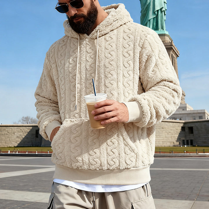 Herren Gefütterter Sherpa‑Hoodie mit Zopfmuster und Kapuze Drune