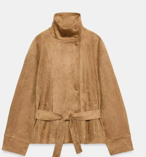Damen Kurzblouson aus Kunstleder mit doppelreihiger Knopfleiste und Schultercape Drune