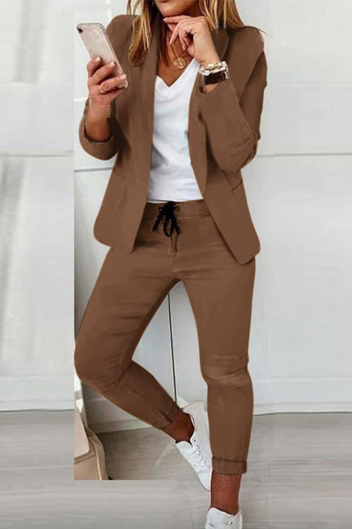 Damen nan zweiteiliges Blazer-Jogger-Set mit tailliertem Blazer und elastischer Bundhose Drune