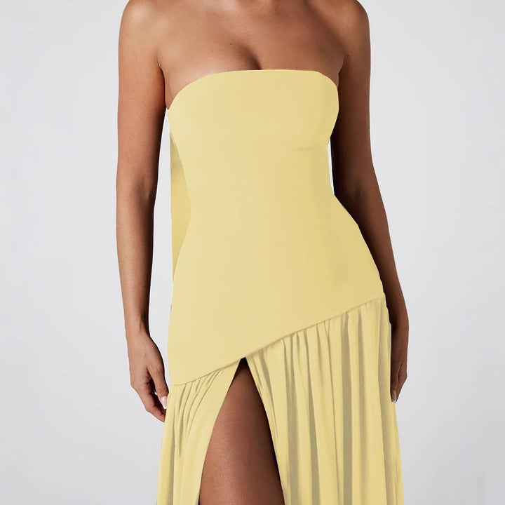 Damen Maxikleid mit schulterfreiem Design und dekorativem Wickelausschnitt Drune