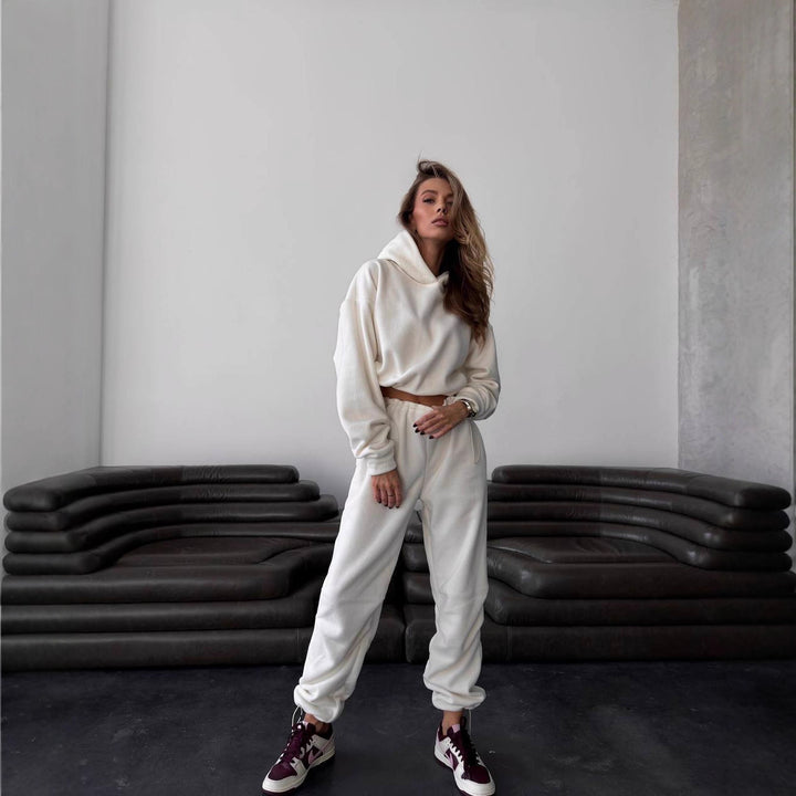 Damen gemütlicher Fleece-Jumpsuit mit Kapuze und elastischem Bund Drune
