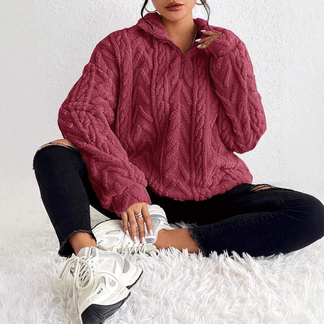Damen Kuscheliger Fleece-Pullover mit hohem Kragen und Zipper-Detail Drune