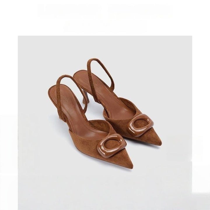 Damen Elegante spitz zulaufende Slingback-Pumps aus Veloursoptik mit dekorativem Knotenriemen und schlankem Mid‑Heel Drune