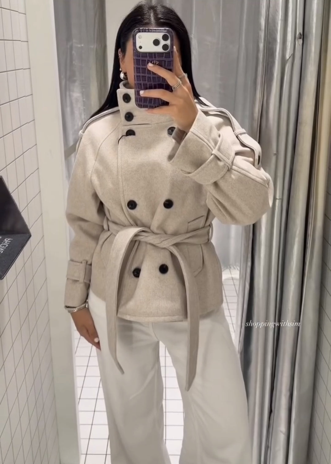 Damen Kurzblouson‑Trenchcoat aus Wollmix mit hohem Stehkragen und Bindegürtel Drune