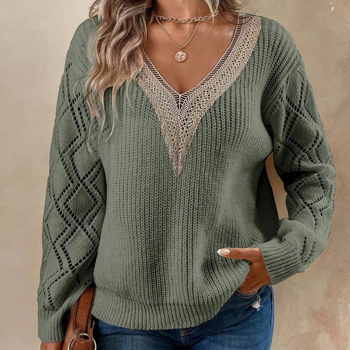 Damen Strickpullover mit raffiniertem Häkel-Ausschnitt Drune
