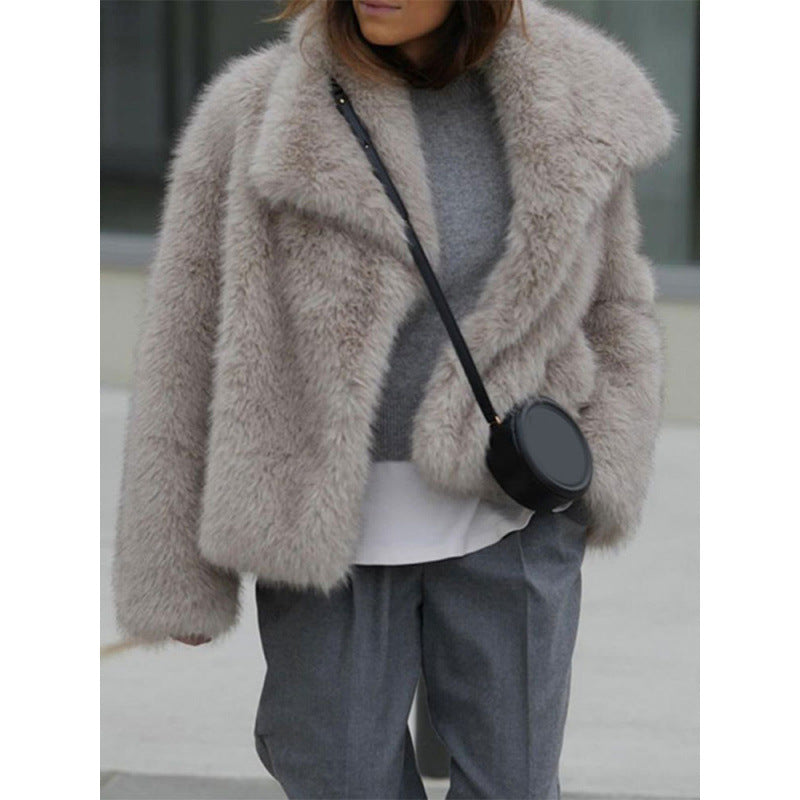Damen Kuschelige Teddy-Jacke mit breitem Revers Drune