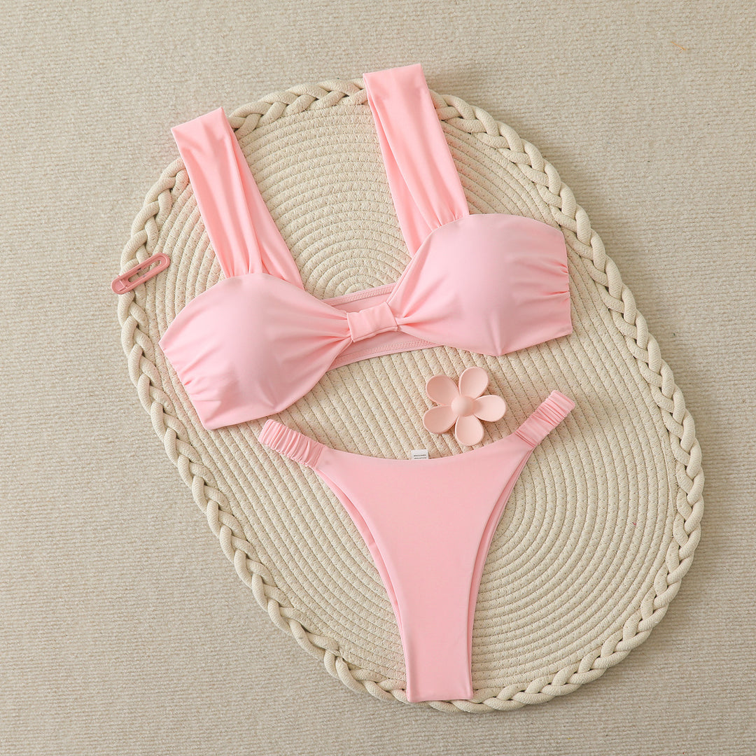 Damen Bandeau-Bikini mit breiten Trägern und eleganter Schleifenverzierung Drune