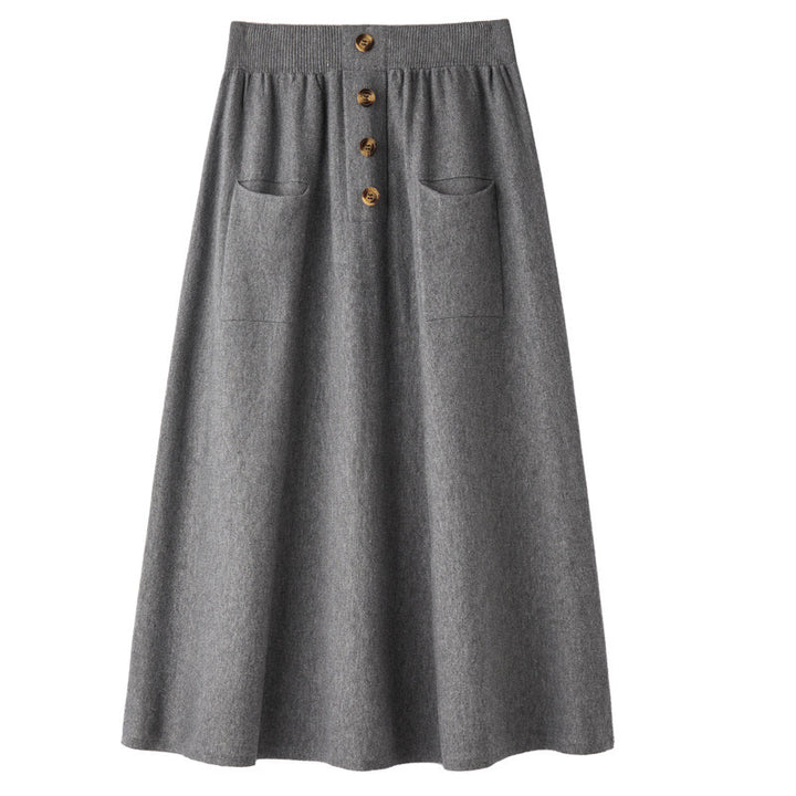 Damen Midirock aus Wollmix mit A‑Linie, elastischem Rippbund, Zierriegel‑Knopfleiste und aufgesetzten Taschen Drune