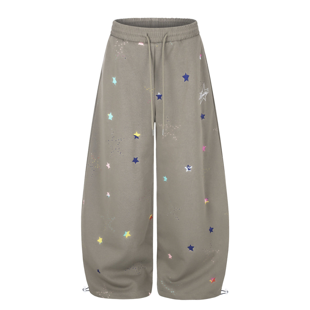 Damen Extraweite Palazzo-Capri-Sweathose mit Sternen-Print, Komfortbund und verstellbarem Saum Drune