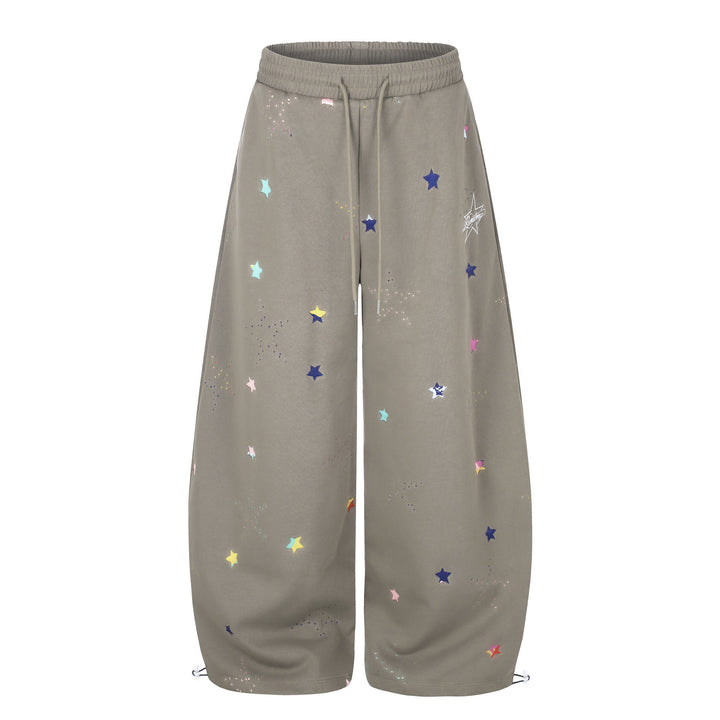 Damen Extraweite Palazzo-Capri-Sweathose mit Sternen-Print, Komfortbund und verstellbarem Saum Drune