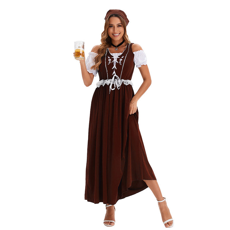 Damen nan kurzes Trachtenkleid im Dirndlstil mit floraler Spitzen-Schürze, geschnürter Miederfront und geraffter Carmenbluse Drune
