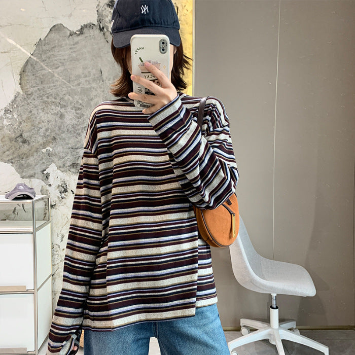 Damen lässiges Langarmshirt mit modernem Streifenmuster Drune