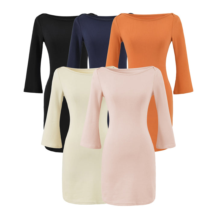Damen Figurnahes Midikleid aus Jersey mit Carmen-Ausschnitt und Glockenärmeln Drune