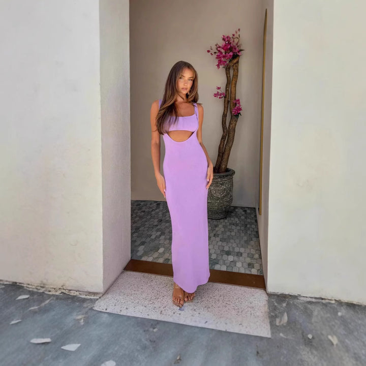 Damen figurbetontes Maxikleid mit ärmellosem Design und dezenter Drapierung Drune