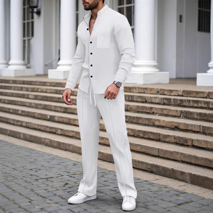 Herren nan lässiges Hemd-Hose Lounge-Set aus strukturiertem Baumwollmischgewebe Drune