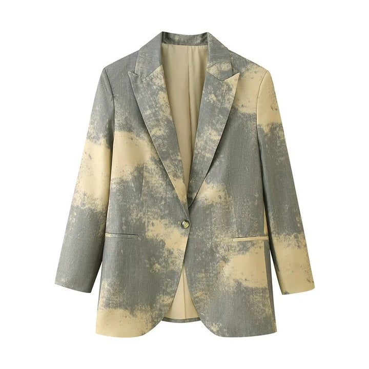 Damen nan Oversize-Blazer mit abstraktem Druck, Reverskragen und leichter Innenfutter Drune