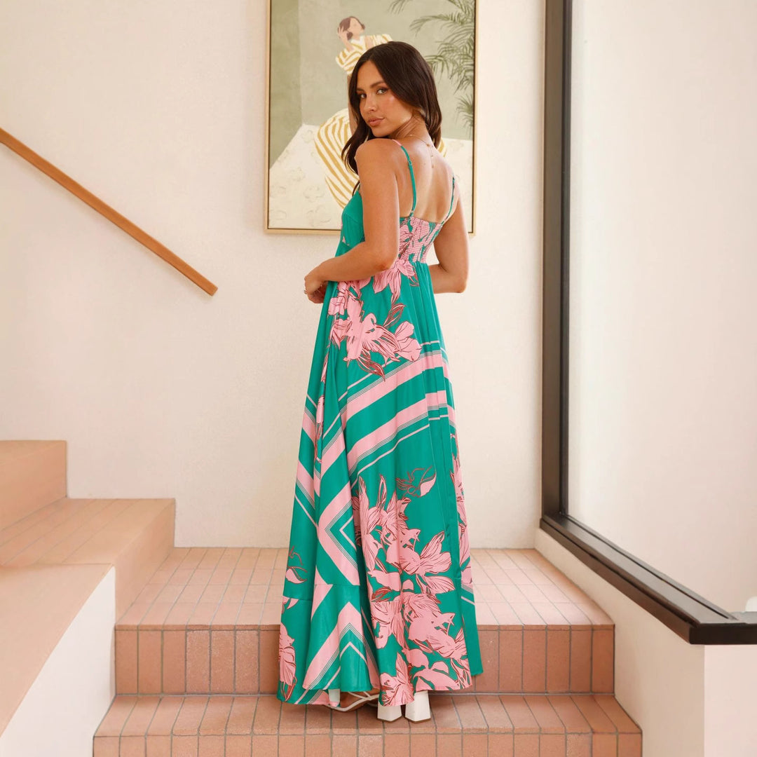 Damen Maxikleid mit elegantem floralem Design und schmalen Trägern Drune
