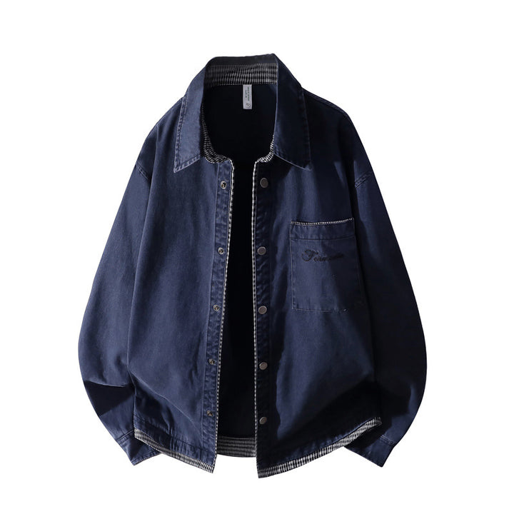 Unisex Oversize-Hemdjacke mit kontrastierter Karo-Innenverarbeitung & Brusttasche Drune