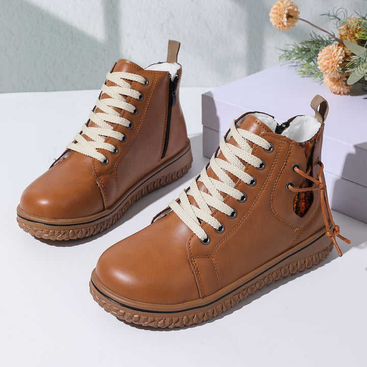 Damen gefütterte Schnürstiefelette mit Teddyfutter, seitlichem Reißverschluss und profilierter Gummisohle Drune